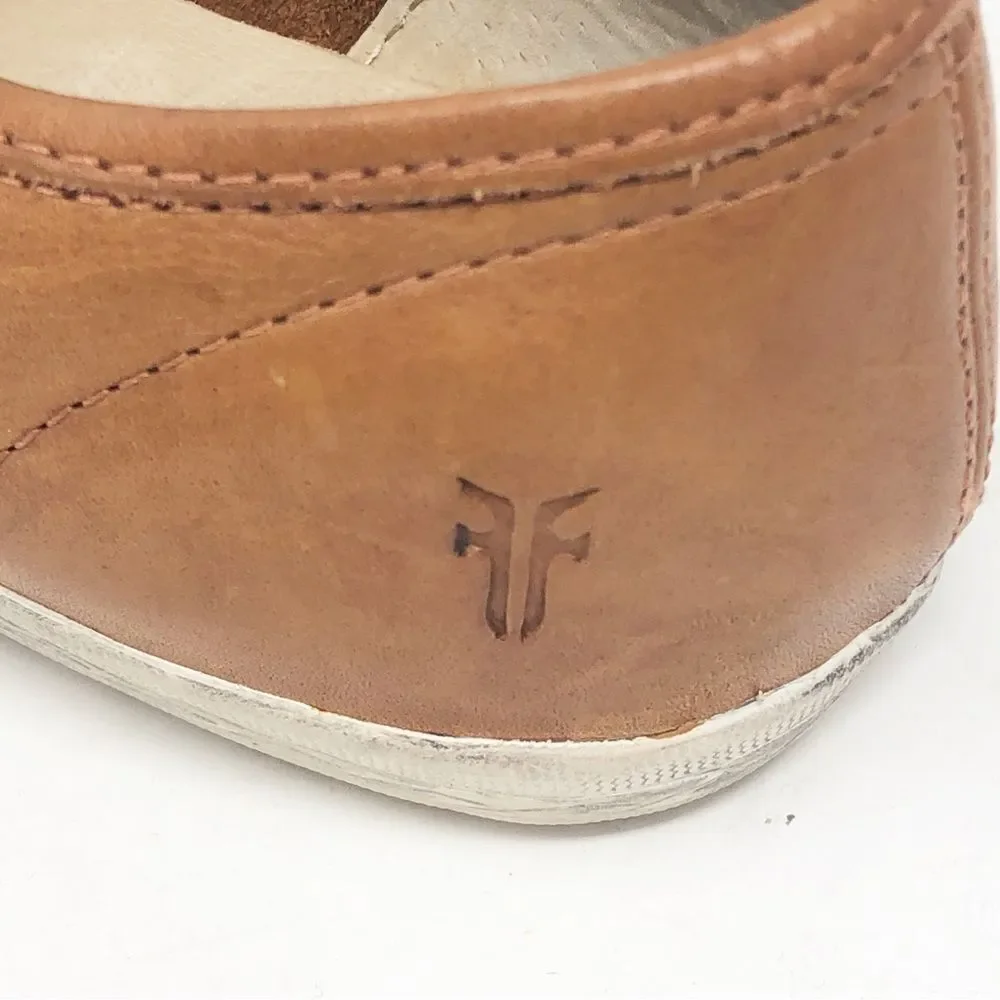 FRYE | Mindy Low Top Lace Up Sneakers Tan Leather Shoes Women’s Size 7.5